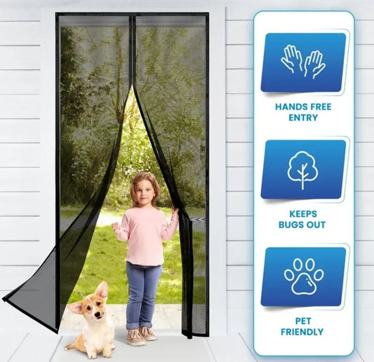Mosquito Magic Mesh Screen Door Curtain – Hands-Free Self-Closing Door Net