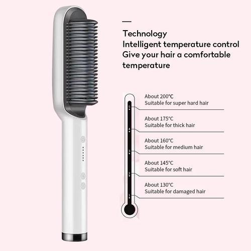 Professional Hair Straightener Brush – Anti-Scald Comb with 5 Temperature Settings