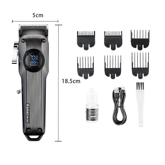 KEMEI Model 1551 Professional Men's Hair Clipper – Stainless Steel Blades with LCD Display (USB Rechargeable, 2000mAh)