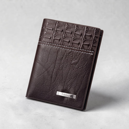 Balebaily Croc Texture Bifold Wallet – Compact Card Holder with ID Window & Tuck Lock