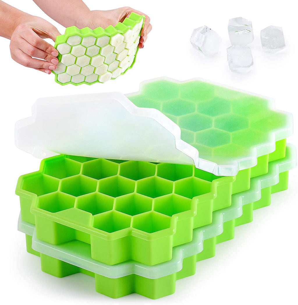 Silicone Ice Cube Tray with Lid – 36-Cube Honeycomb Shaped Freezer Mold