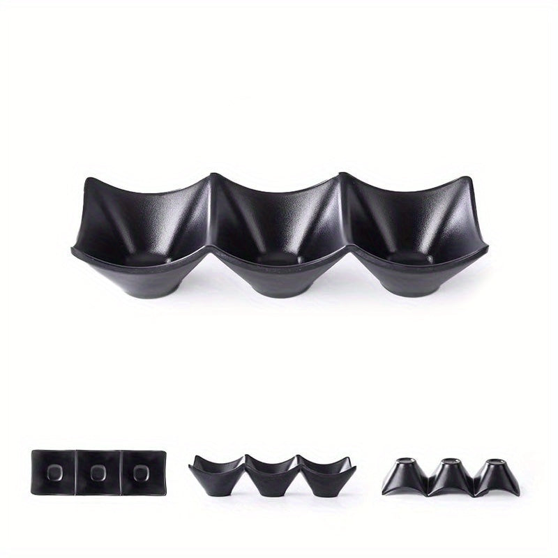 3-Grid Japanese Dip Sauce Tray – Multi-Section Condiment Dish for Dips & Sushi