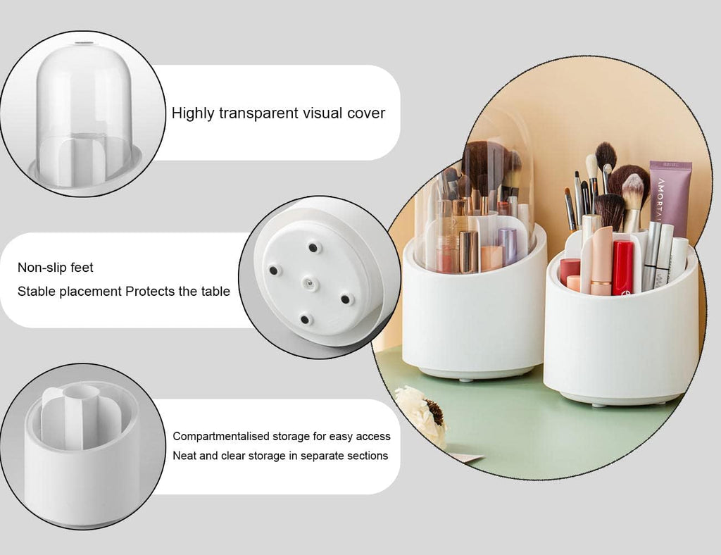 Rotating Makeup Brush Holder – Dust-Proof Plastic Organizer for Brushes, Lipsticks & Pencils