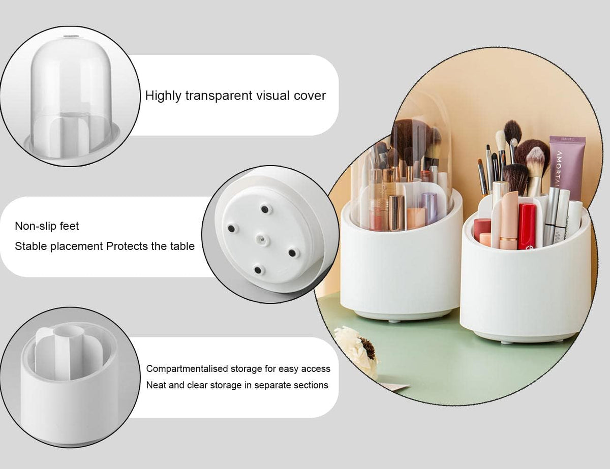 Rotating Makeup Brush Holder – Dust-Proof Plastic Organizer for Brushes, Lipsticks & Pencils