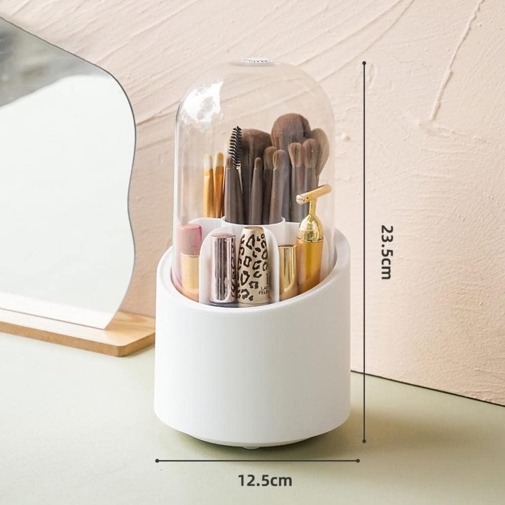 Rotating Makeup Brush Holder – Dust-Proof Plastic Organizer for Brushes, Lipsticks & Pencils