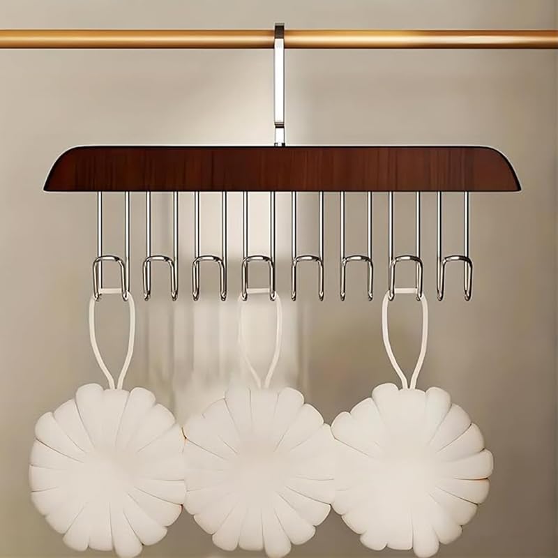 8 Hooks Wooden Clothes Hanger with Tie Rack & 360° Rotating Belt Hanger
