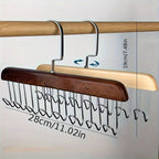 8 Hooks Wooden Clothes Hanger with Tie Rack & 360° Rotating Belt Hanger