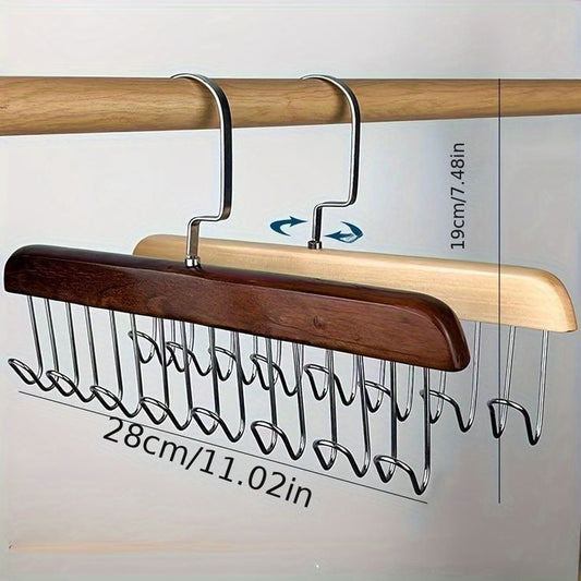 8 Hooks Wooden Clothes Hanger with Tie Rack & 360° Rotating Belt Hanger