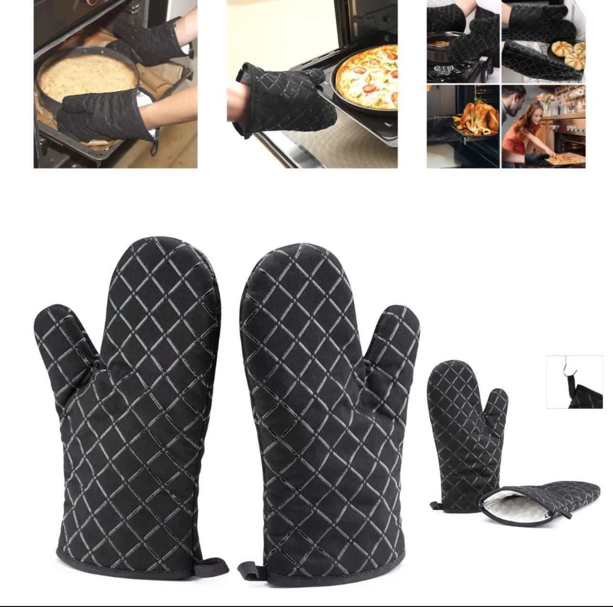 Premium Heat-Resistant Oven Mitts (2Pcs) – Extra Long Kitchen Gloves for Baking, Cooking & BBQ