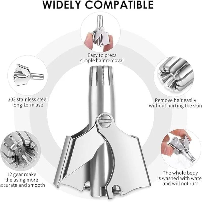 Manual Nose & Ear Hair Trimmer – Portable Stainless Steel Trimmer for Safe & Painless Grooming