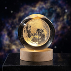 3D Galaxy Crystal Ball Lamp – Wooden LED Base Decorative Moon Night Light