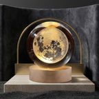 3D Galaxy Crystal Ball Lamp – Wooden LED Base Decorative Moon Night Light