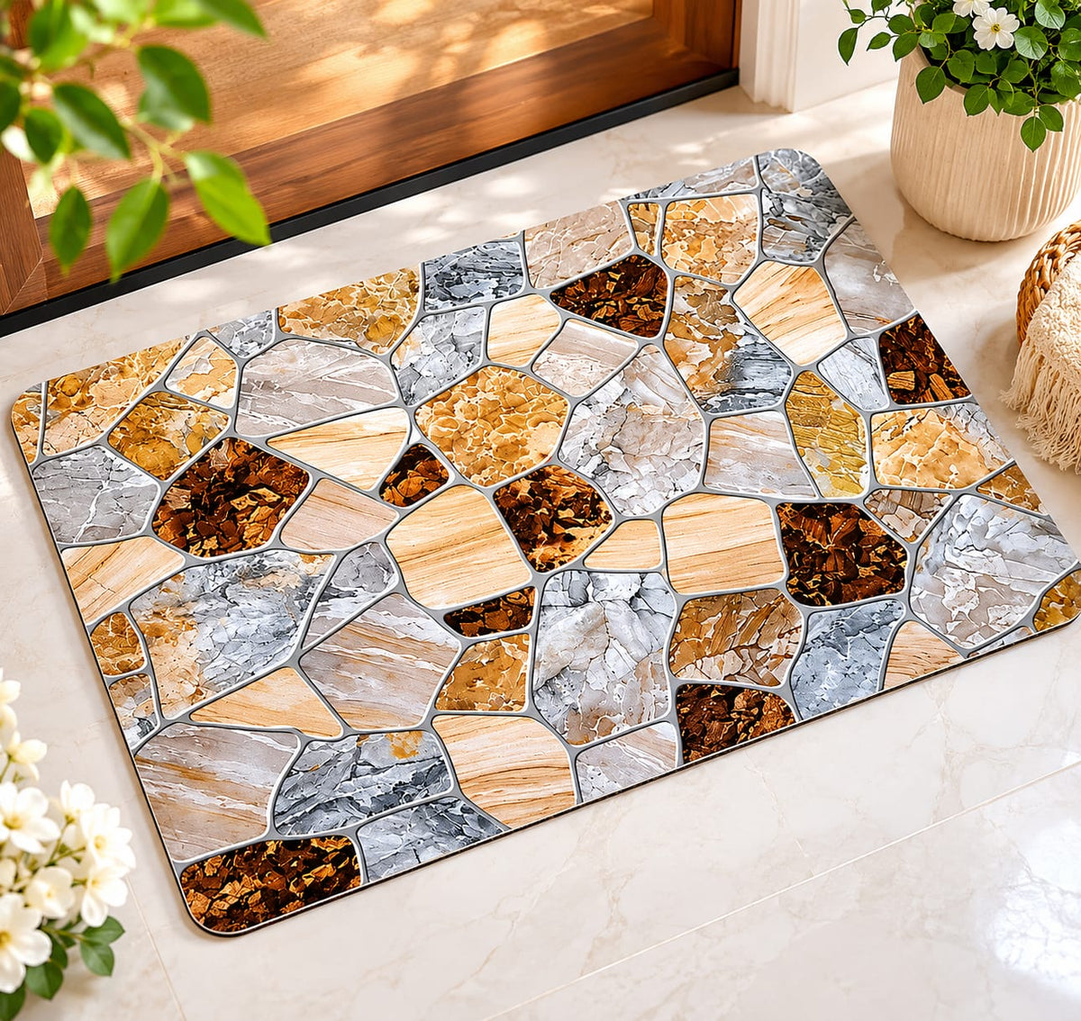 Modern Abstract Marble Design Bathroom Floor Mat (39cm x 59cm)