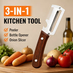 3-in-1 Stainless Steel Peeler Knife – Multifunctional Fruit & Vegetable Peeler with Wooden Handle & Bottle Opener
