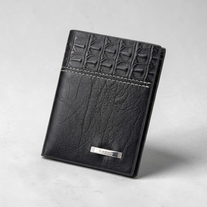 Balebaily Croc Texture Bifold Wallet – Compact Card Holder with ID Window & Tuck Lock