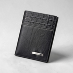 Balebaily Croc Texture Bifold Wallet – Compact Card Holder with ID Window & Tuck Lock