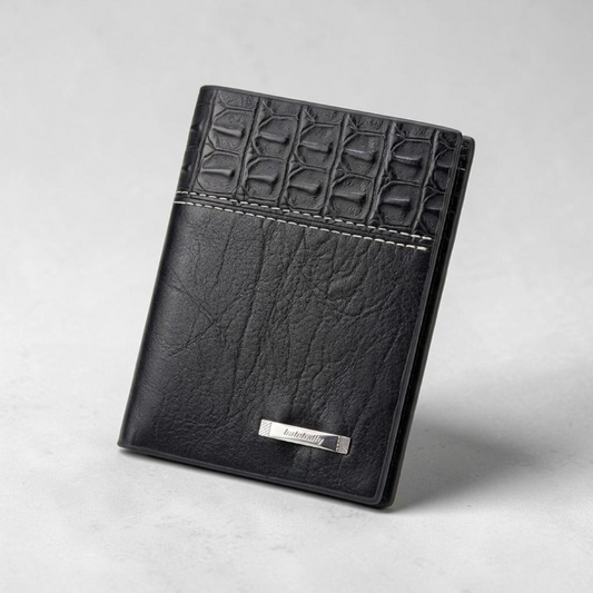Balebaily Croc Texture Bifold Wallet – Compact Card Holder with ID Window & Tuck Lock