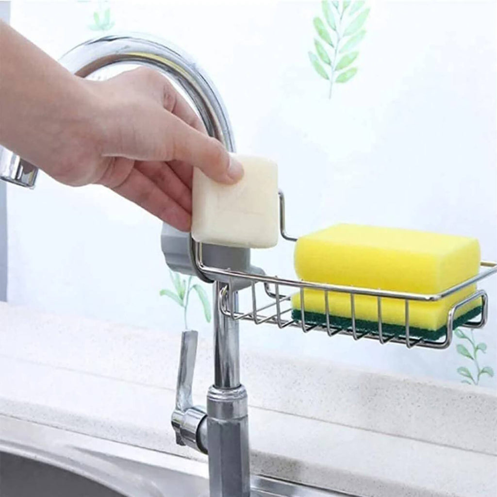 Stainless Steel Sink Faucet Organizer – Sponge Holder & Soap Rack for Kitchen Sink