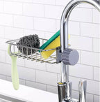 Stainless Steel Sink Faucet Organizer – Sponge Holder & Soap Rack for Kitchen Sink
