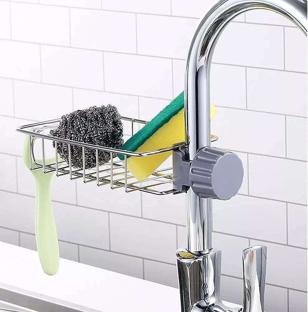 Stainless Steel Sink Faucet Organizer – Sponge Holder & Soap Rack for Kitchen Sink
