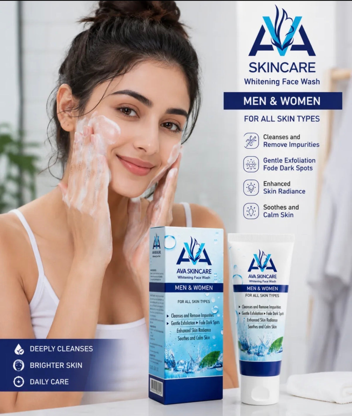 AVA Skincare Whitening Face Wash – Gentle Daily Brightening Cleanser (100ml)