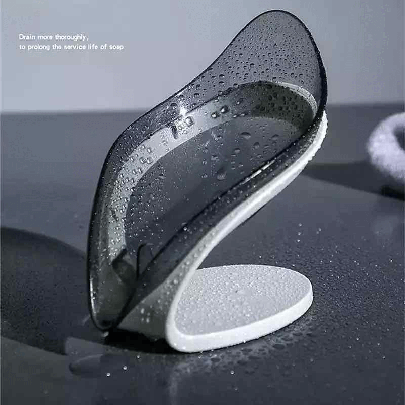 Leaf-Shape Self-Draining Soap Holder – 45° Slanted Suction Soap Dish