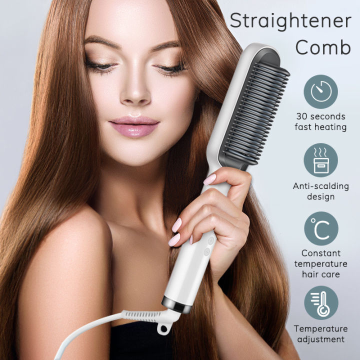 Professional Hair Straightener Brush – Anti-Scald Comb with 5 Temperature Settings