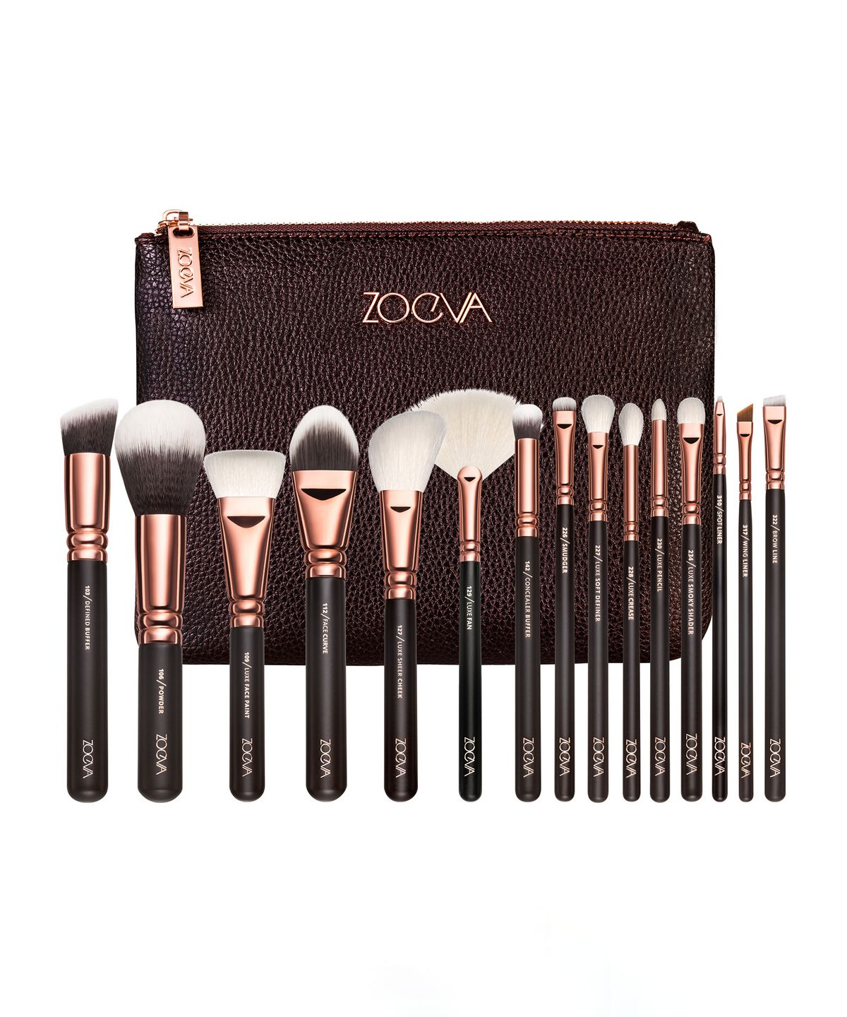 Zoeva 15-Piece Makeup Brush Set with Pouch – Complete Face & Beauty Tool Collection