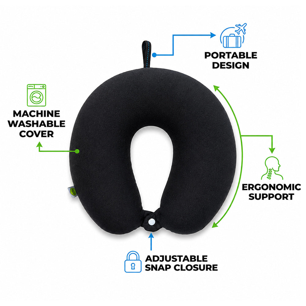 100% Pure Memory Foam Travel Pillow – Neck & Head Support Cushion
