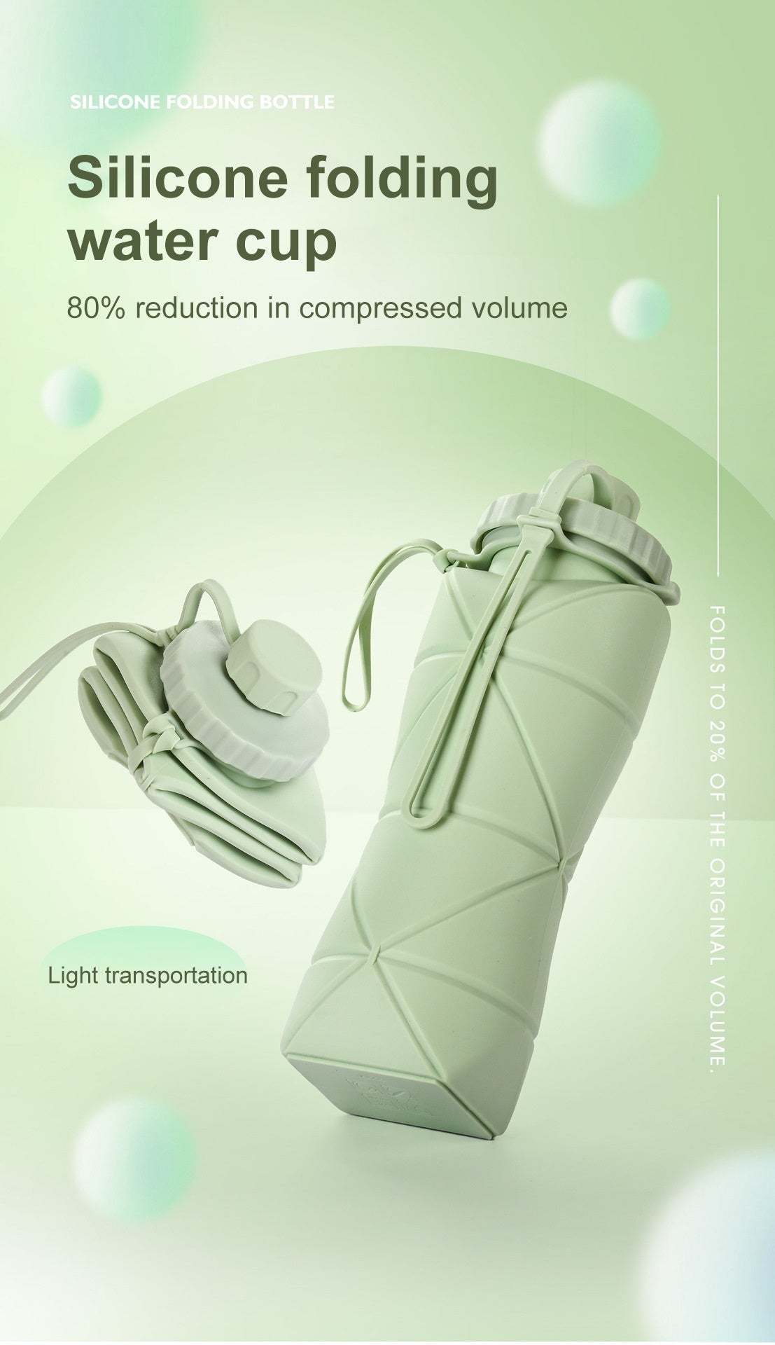 Silicone Folding Bottle 600ML – Collapsible Smart Travel Bottle, Space-Saving Design