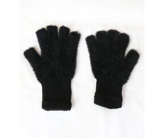 Girls Soft Plush Half-Finger Gloves – Warm Fuzzy Fingerless Winter Gloves