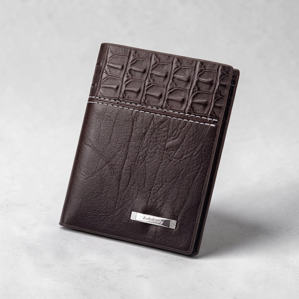 Balebaily Croc Texture Bifold Wallet – Compact Card Holder with ID Window & Tuck Lock
