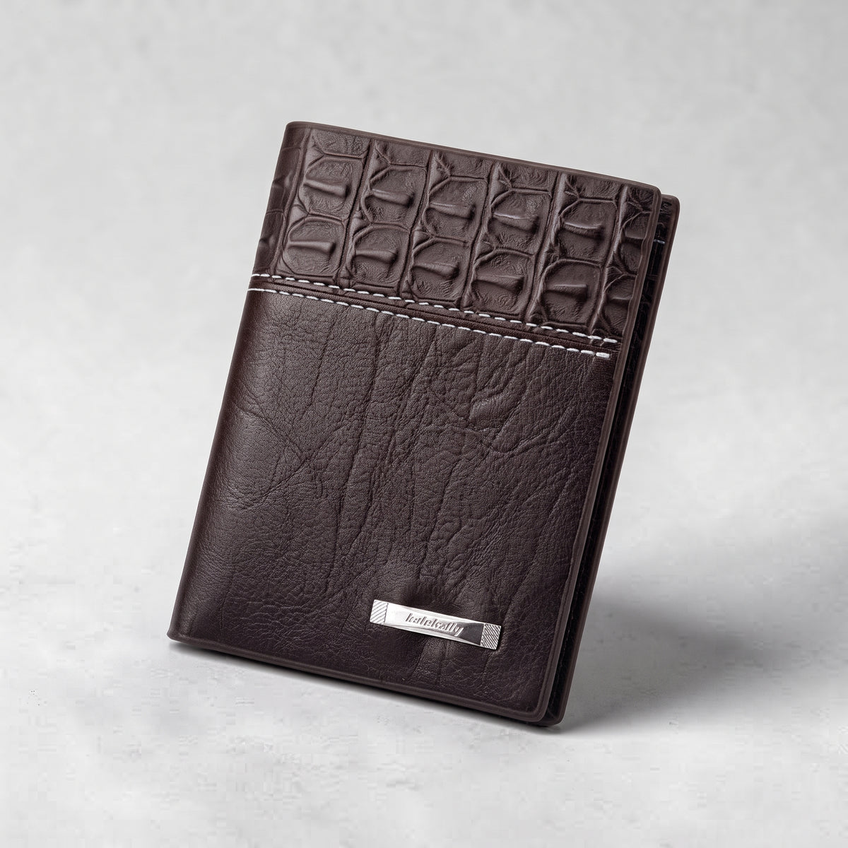 Balebaily Croc Texture Bifold Wallet – Compact Card Holder with ID Window & Tuck Lock