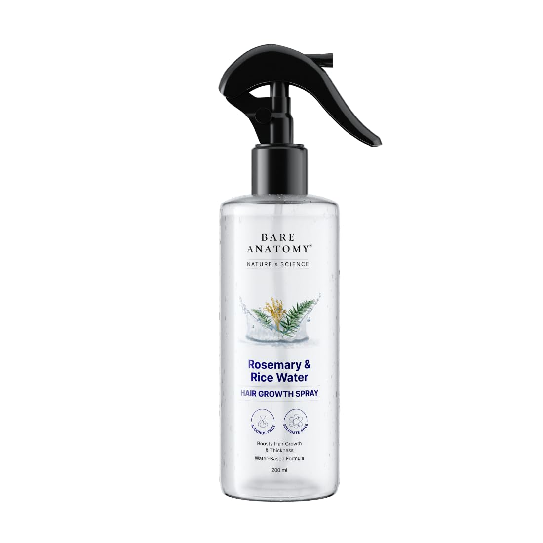 Bare Anatomy Rosemary & Rice Water Hair Growth Spray – Boosts Thickness & Controls Hair Fall (200ml)