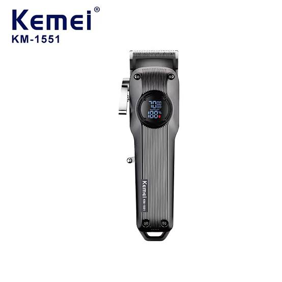 KEMEI Model 1551 Professional Men's Hair Clipper – Stainless Steel Blades with LCD Display (USB Rechargeable, 2000mAh)