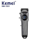 KEMEI Model 1551 Professional Men's Hair Clipper – Stainless Steel Blades with LCD Display (USB Rechargeable, 2000mAh)