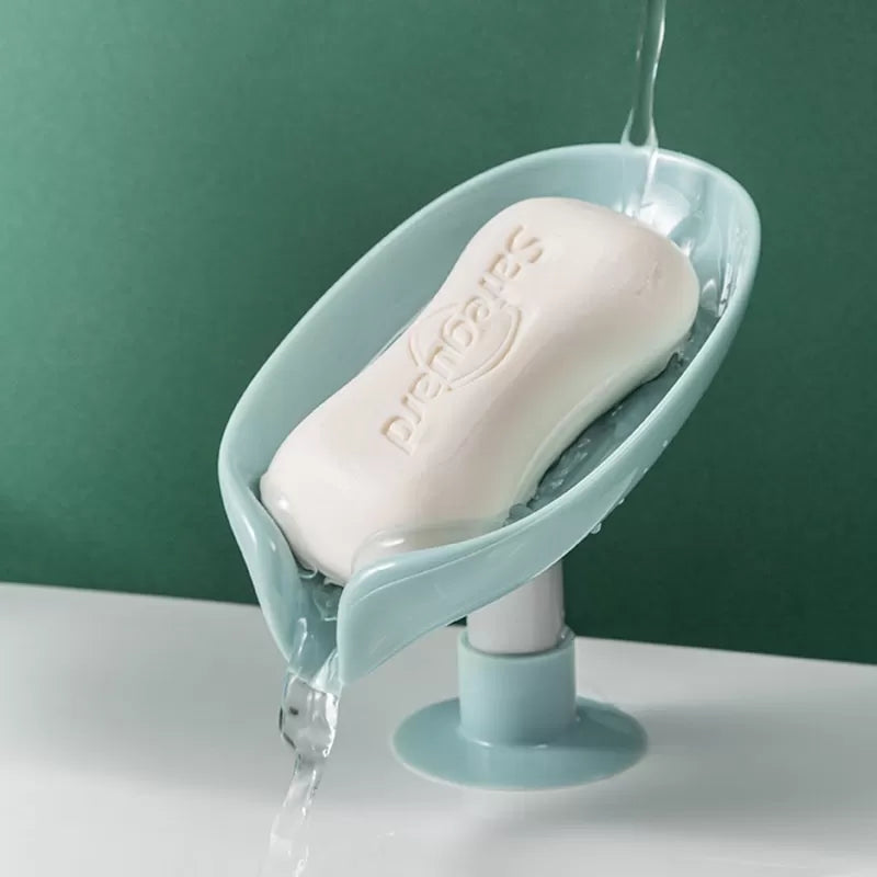 Leaf-Shape Self-Draining Soap Holder – 45° Slanted Suction Soap Dish