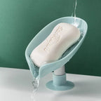 Leaf-Shape Self-Draining Soap Holder – 45° Slanted Suction Soap Dish
